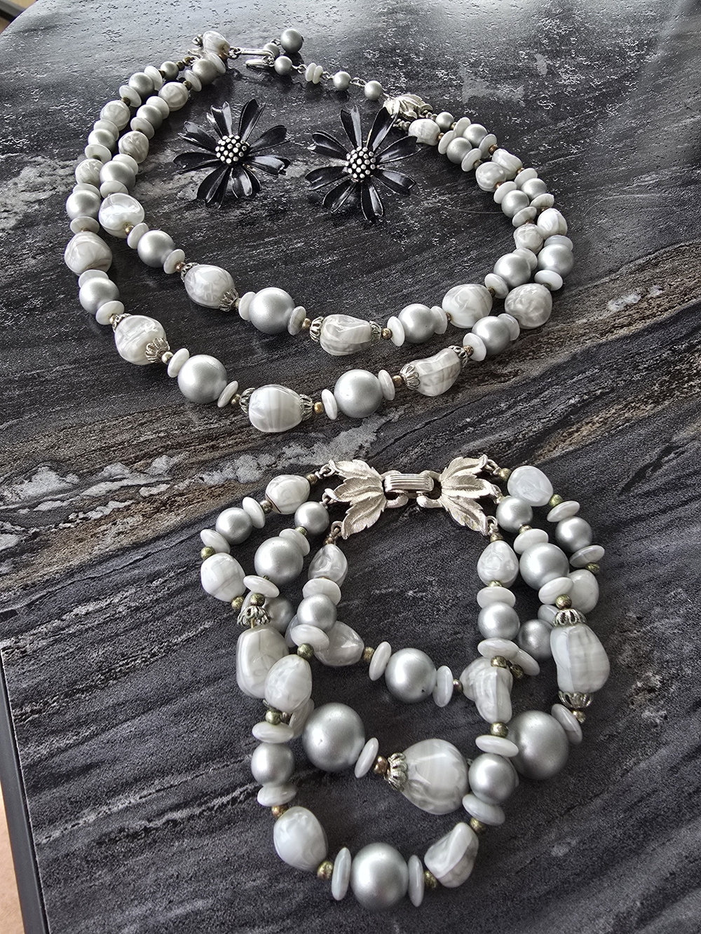 Trifari 3 Piece Elegant Silver Pearl Necklace & Bracelet & Clip On Earrings